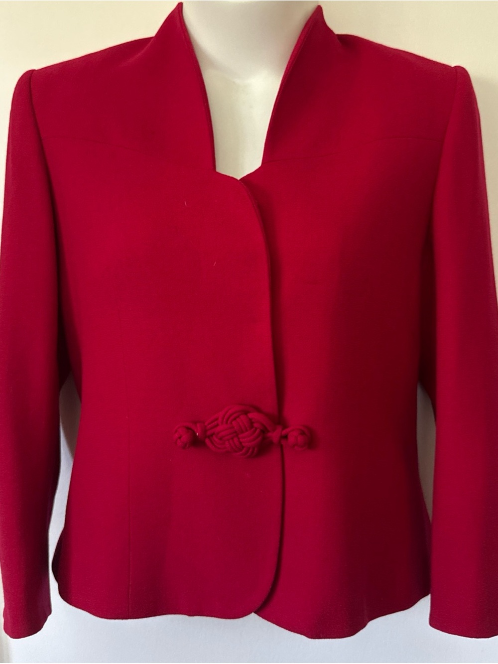 Vintage Red Knot-Front Tailored 100% Wool Jacket portrait, collar size 14
